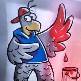 Cartoon-Zeichnung vom Bundesadler mit einem rot eingefärbten Flügel